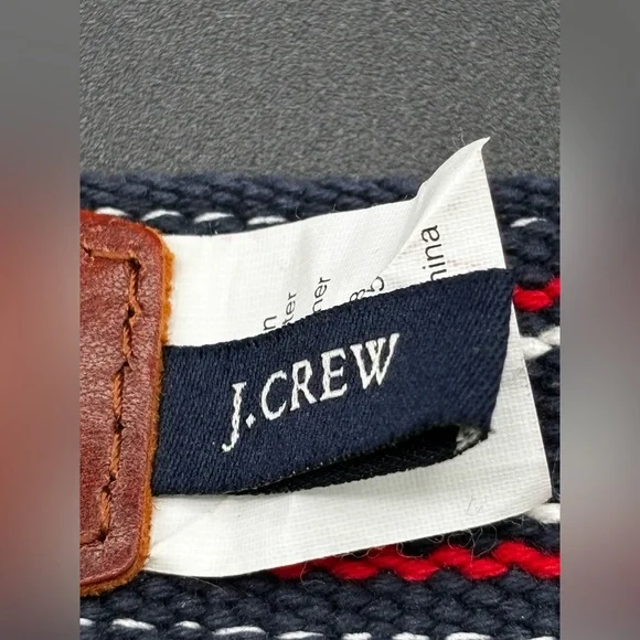 J Crew Unisex Ajustable Canvas Belt Navy Blue Red White S/M Preppy Patriotic - Picture 4 of 5